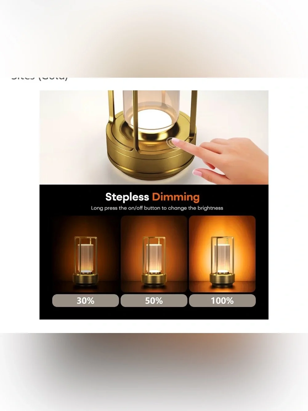 Rechargeable Brushed Gold Glass Lantern Accent Lamp - Home Accents
